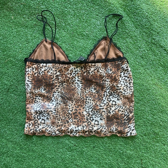 A mesh knit cami featuring an allover leopard print - Picture 2 of 3
